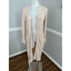 Autumn Cashmere 100% Cotton Ribbed Open Duster Cardigan Beige Tan Size Small